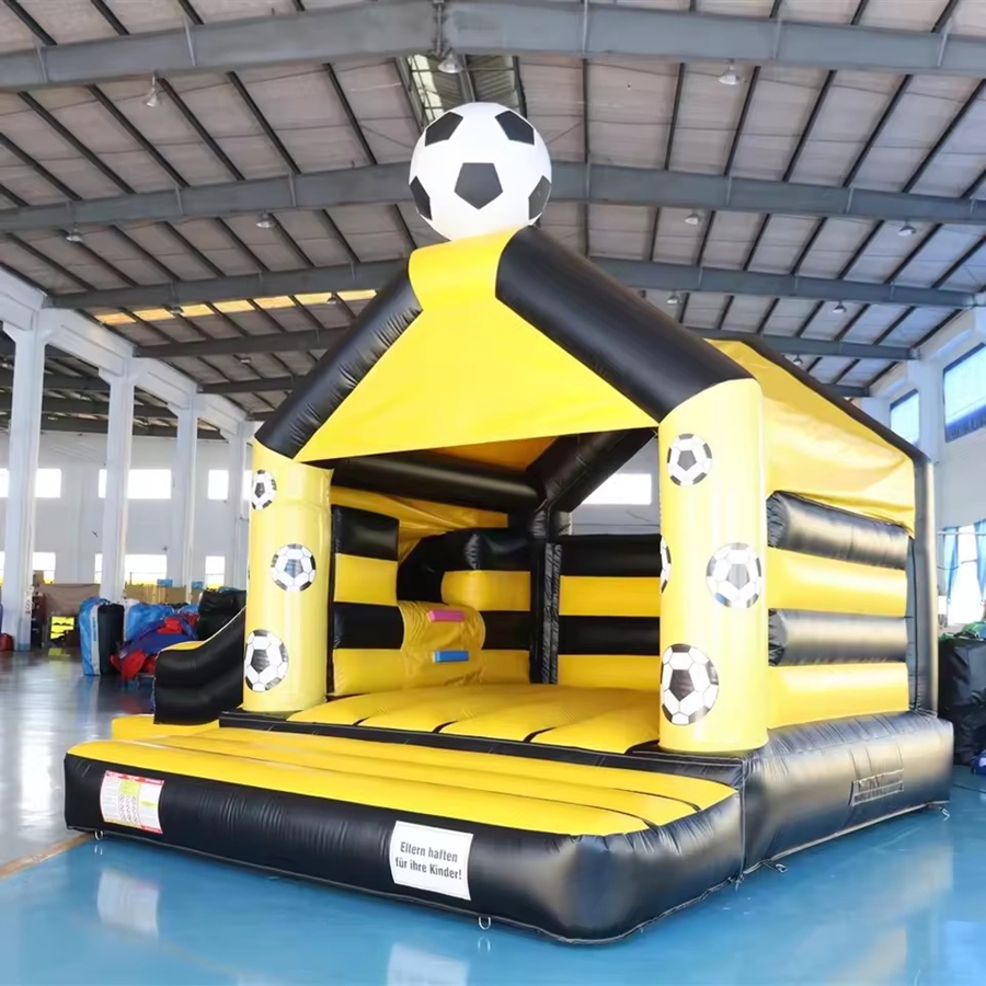 Kids Outdoor Jumping Castle - Black Yellow Football Theme Inflatable Bounce