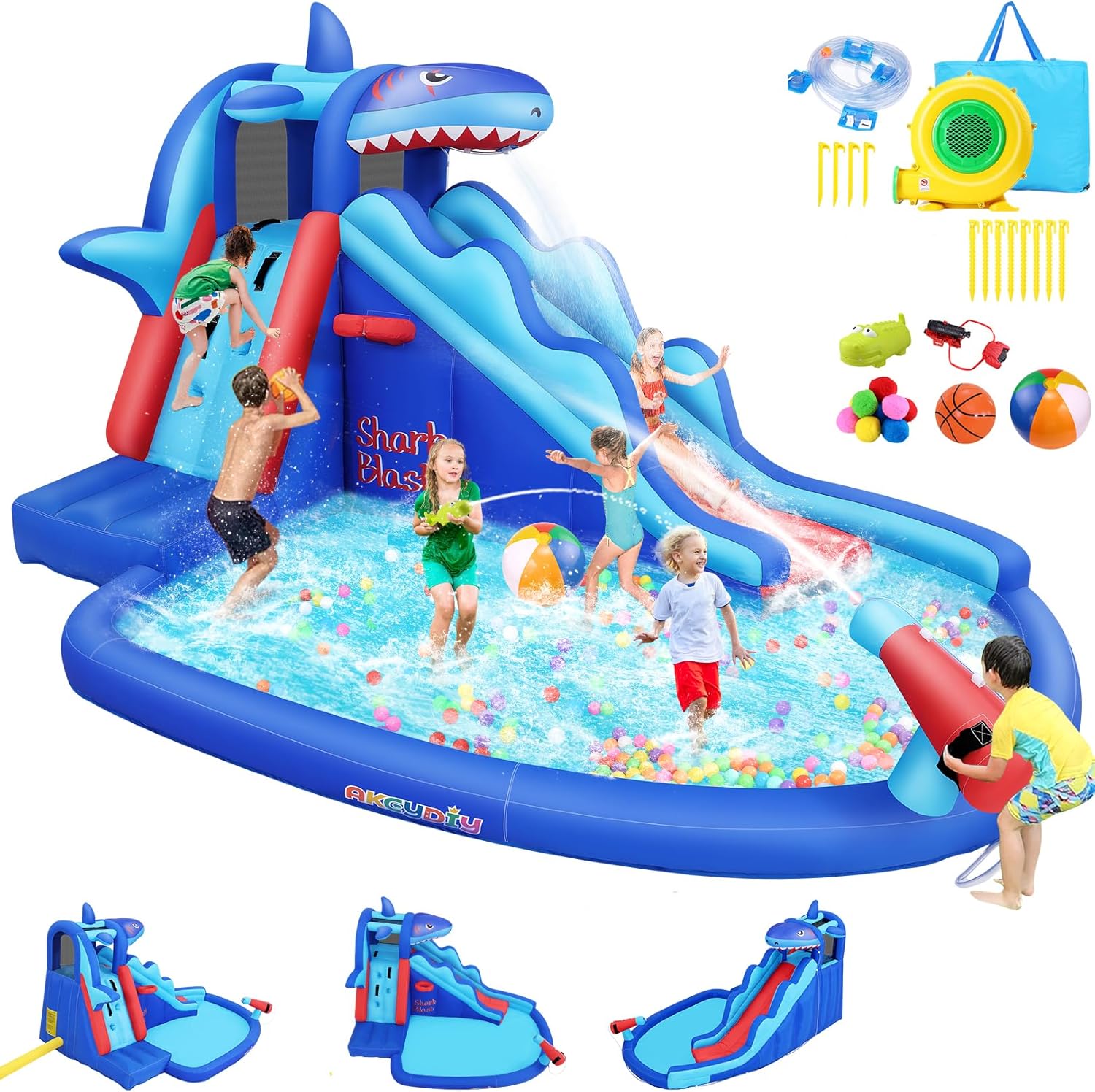 Kids Outdoor Park - Shark-Themed Inflatable Water Park for Kids: