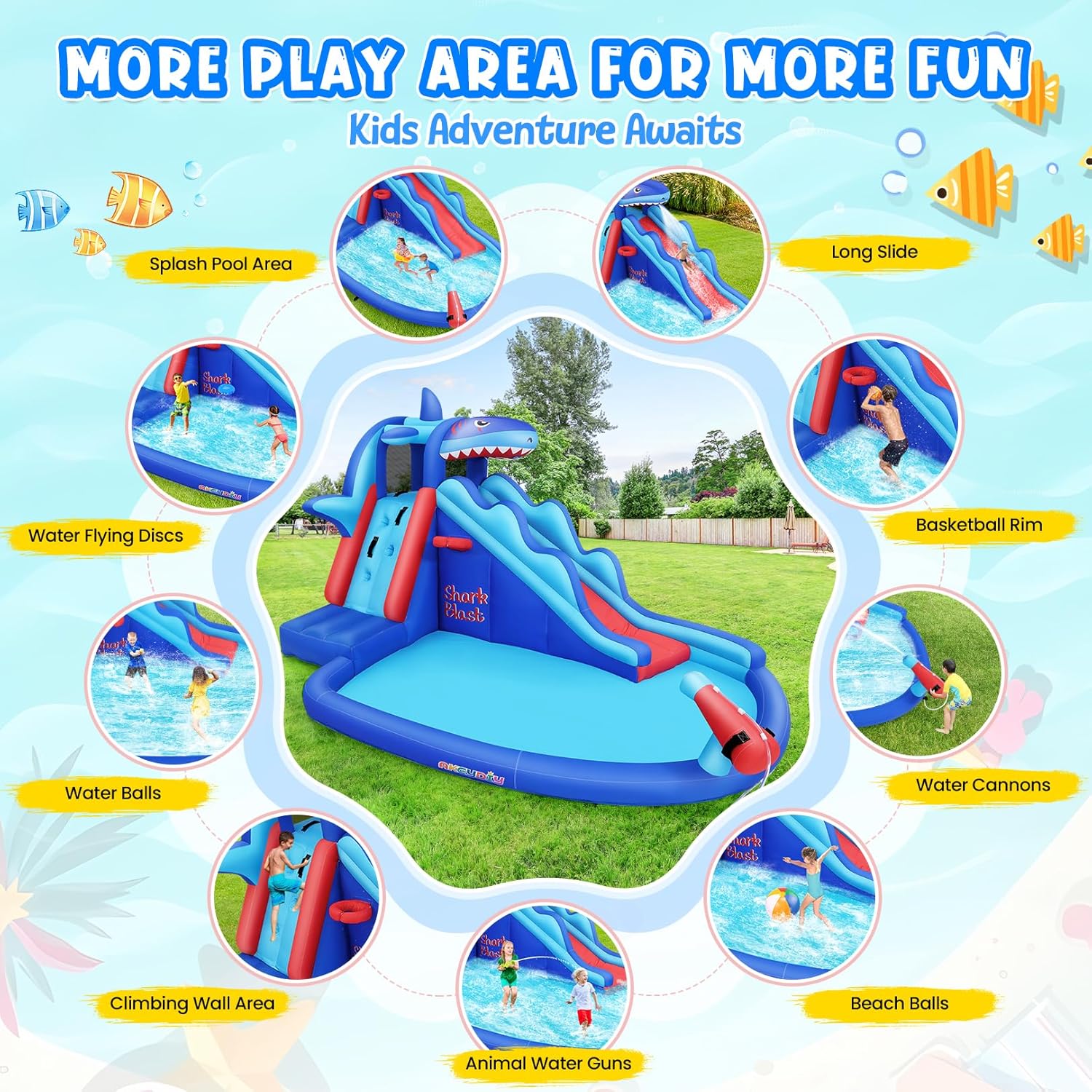 Shark-Themed Inflatable Water  - Kids Outdoor Park review and price